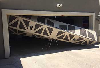 Inside view of Amarr Carriage garage door being professionally installed at Buena Park home