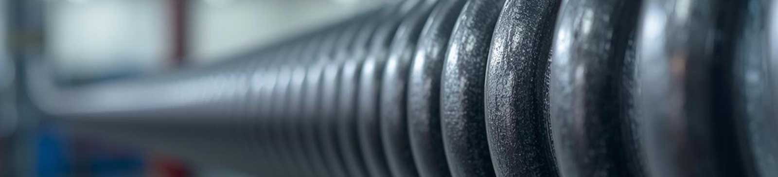 Close-up view of black metal torsion spring installed on residential garage door in Anaheim
